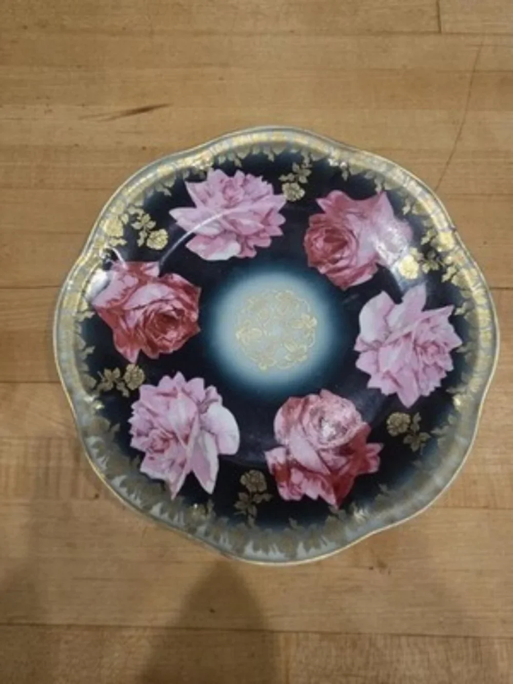 Antique ZS Co Bavaria Mignon Hand Painted Pink Rose Gold Cabinet Plate 1880